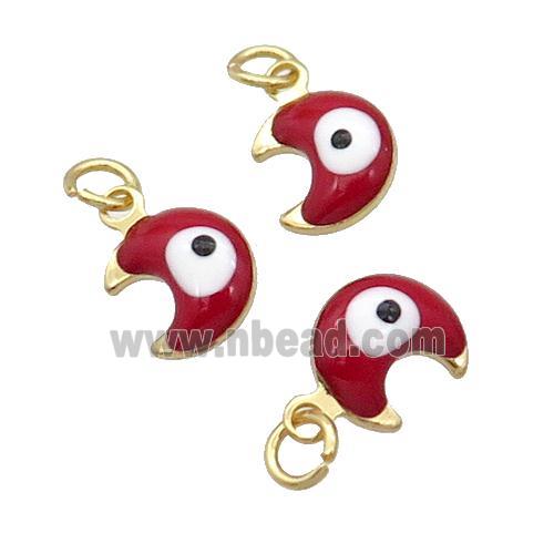 Copper Moon Pendant Red Enamel Eye 18K Gold Plated