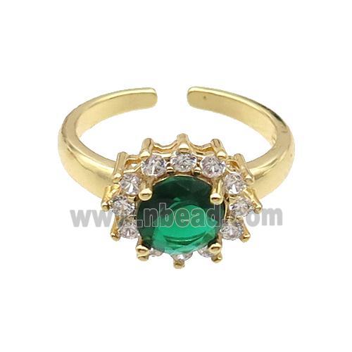 Copper Ring Pave Zircon Green Crystal Gold Plated