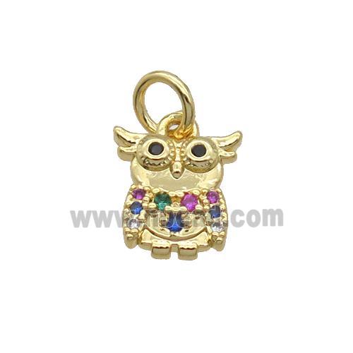 Copper Owl Pendant Pave Zircon Bird Gold Plated
