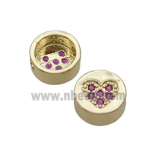 Copper Button Beads Pave Hotpink Zircon Heart Gold Plated