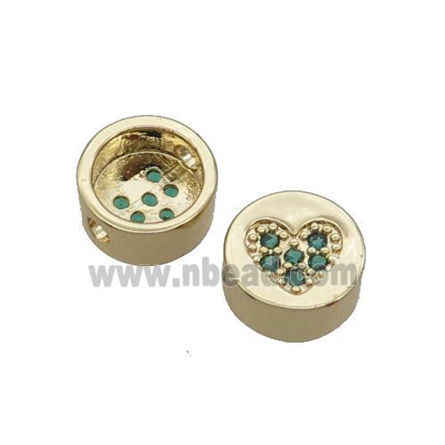 Copper Button Beads Pave Green Zircon Heart Gold Plated