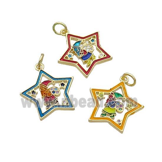 Copper Santa Claus Pendant Pave Zircon Enamel Star Gold Plated Mixed