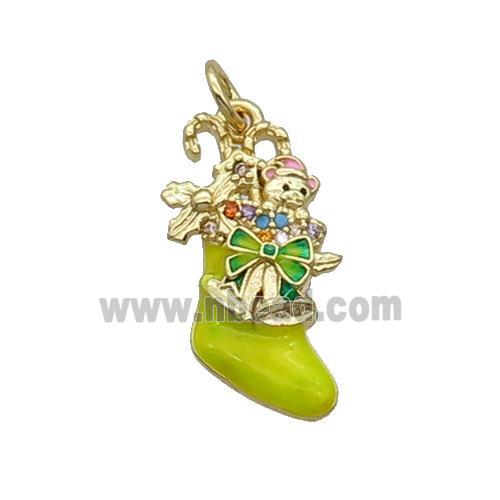 Copper Christmas Stocking Pave Zircon Olive Enamel Gold Plated