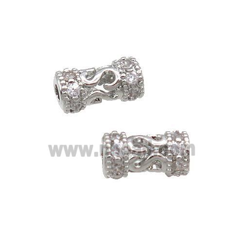 Copper Tube Beads Pave Zircon Platinum Plated