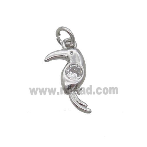 Copper Parrot Pendant Bird Pave Zircon Platinum Plated