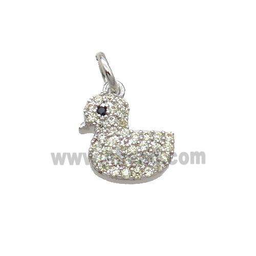 Copper Duck Pendant Pave Zircon Platinum Plated