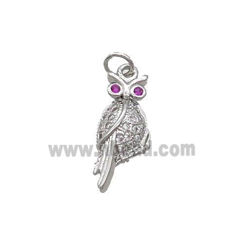 Copper Owl Pendant Pave Zircon Bird Platinum Plated