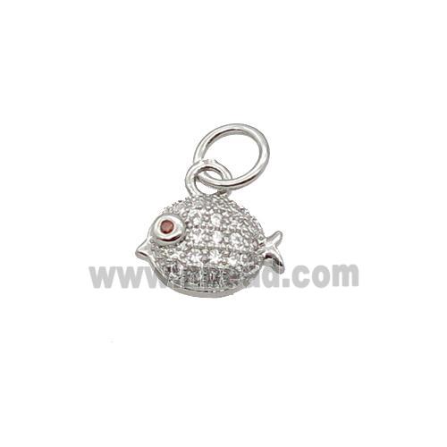 Copper Pufferfish Pendant Pave Zircon Platinum Plated
