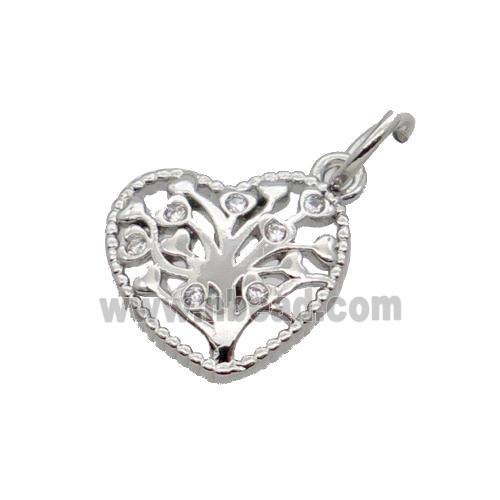 Copper Heart Pendant Pave Zircon Tree Platinum Plated