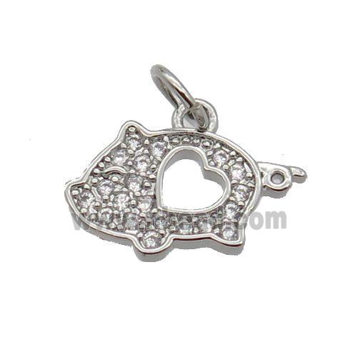 Copper Pig Pendant Pave Zircon Platinum Plated