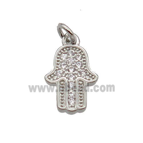 Copper Hamsahand Pendant Pave Zircon Platinum Plated
