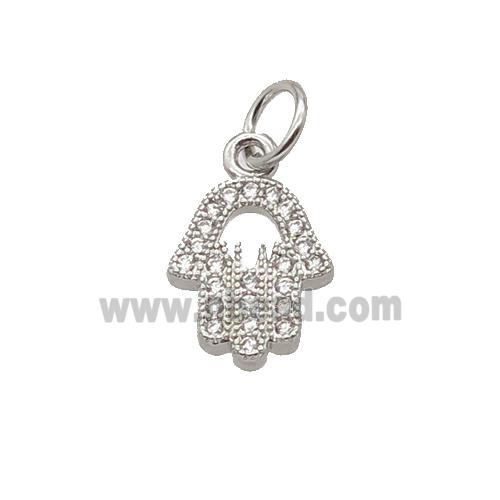 Copper Hamsahand Pendant Pave Zircon Platinum Plated