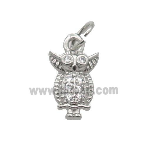 Copper Owl Pendant Pave Zircon Platinum Plated