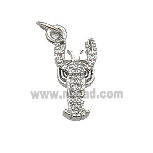 Copper Lobster Pendant Pave Zircon Platinum Plated