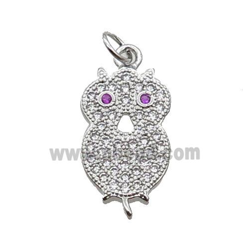Copper Owl Pendant Pave Zircon Platinum Plated