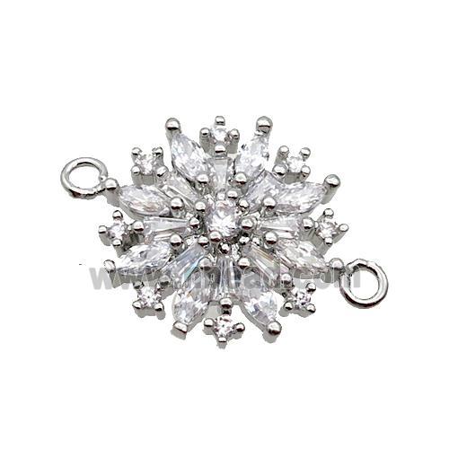 Copper Flower Connector Pave Zircon Platinum Plated