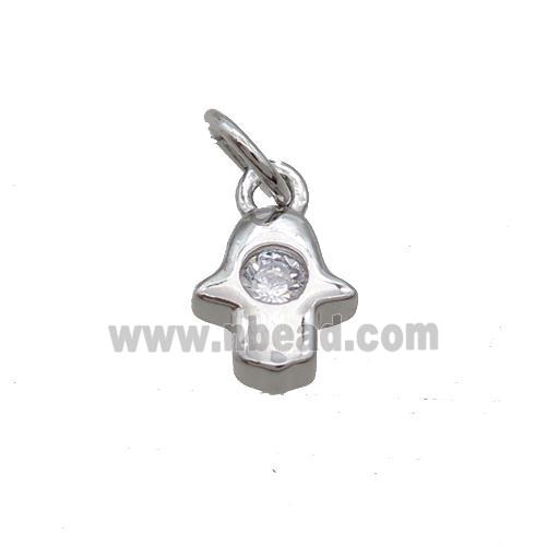 Copper Hamsahand Pendant Pave Zircon Platinum Plated