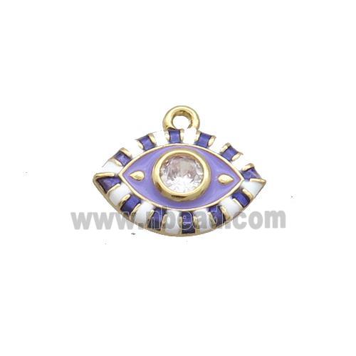 Copper Eye Pendant Pave Zircon Purple Enamel Gold Plated
