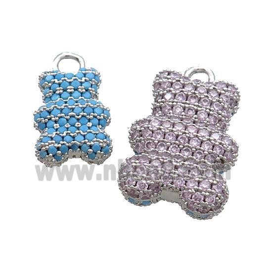 Copper Bear Pendant Pave Zircon Platinum Plated