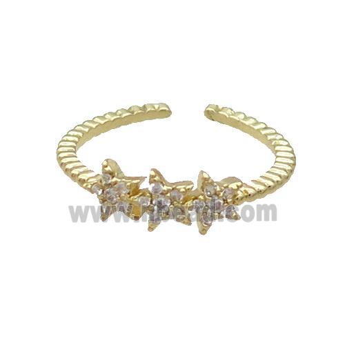 Copper Ring Pave Zircon Star Gold Plated