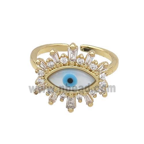 Copper Ring Pave Zircon Evil Eye Shell Gold Plated