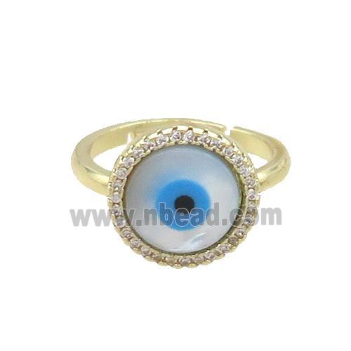 Copper Ring Pave Zircon Evil Eye Shell Gold Plated