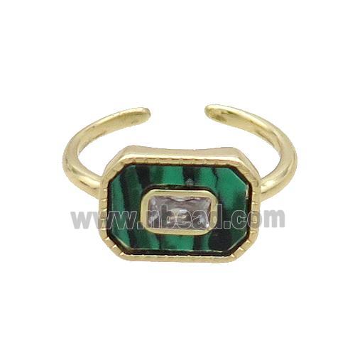 Copper Ring Pave Zircon Malachite Gold Plated