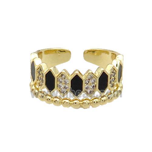 Copper Ring Pave Black Agate Zircon Gold Plated