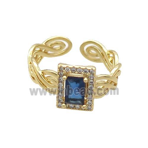 Copper Ring Pave Zircon Blue Crystal Gold Plated