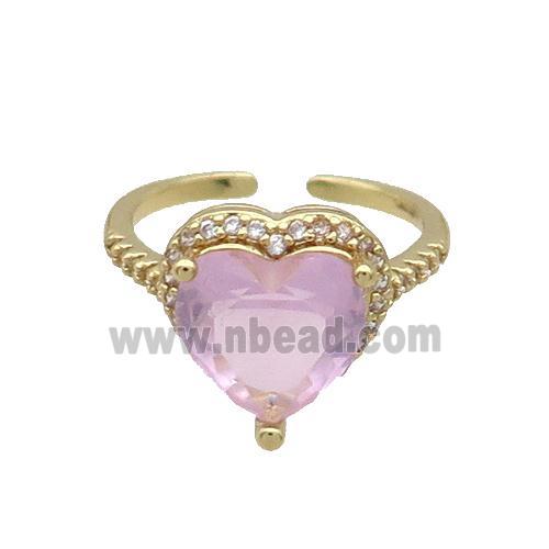 Copper Ring Pave Zircon Pink Crystal Heart Gold Plated