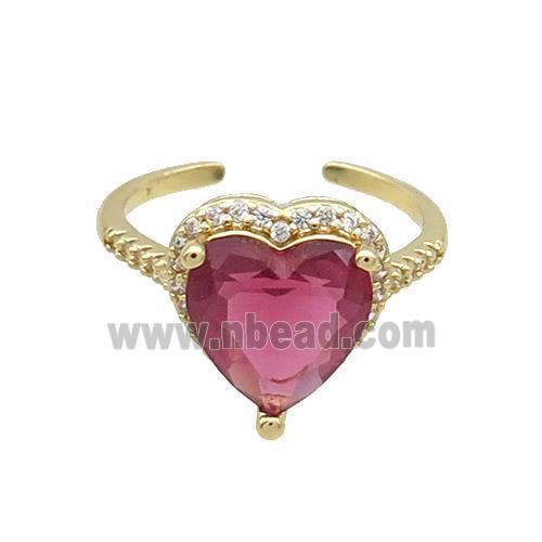 Copper Ring Pave Zircon Red Crystal Heart Gold Plated