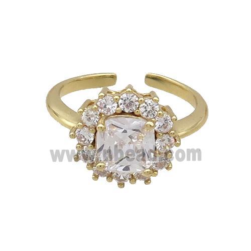 Copper Ring Pave Zircon Clear Crystal Gold Plated