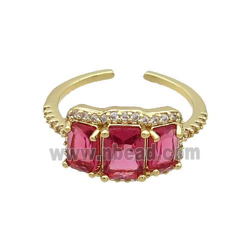 Copper Ring Pave Zircon Red Crystal Gold Plated