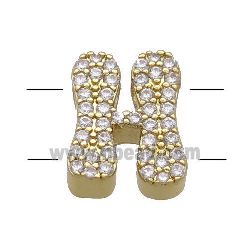 Copper Alphabet Beads Pave Zircon Letter-H 2holes Gold Plated