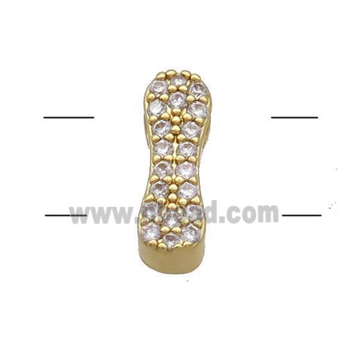 Copper Alphabet Beads Pave Zircon Letter-I 2holes Gold Plated