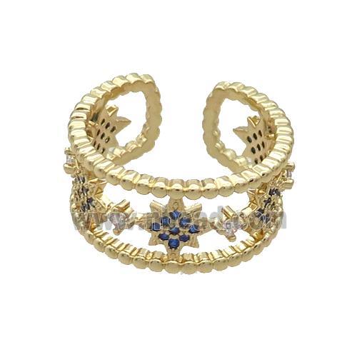 Copper Rings Pave Blue Zircon Star Gold Plated