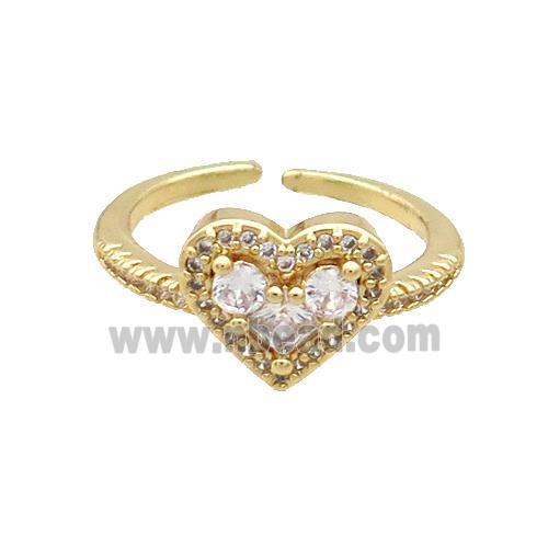 Copper Ring Pave Zircon Heart Gold Plated
