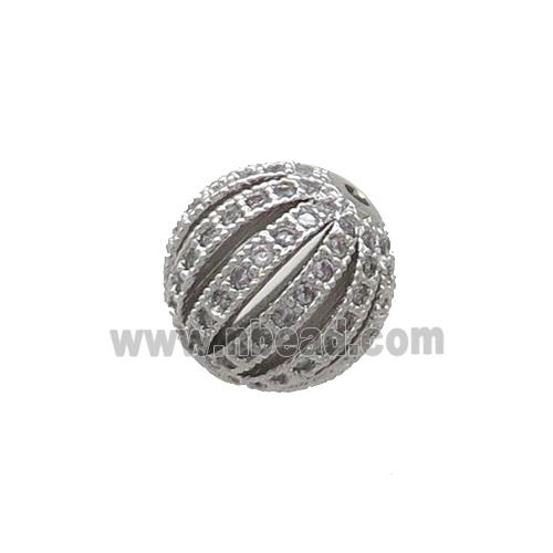 Copper Pumpkin Beads Pave Zircon Round Platinum Plated