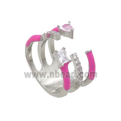 Copper Ring Pave Zircon Hotpink Enamel Platinum Plated