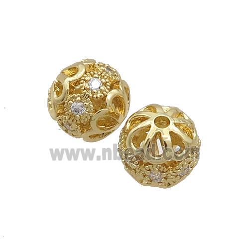Round Copper Beads Pave Zircon Gold Plated