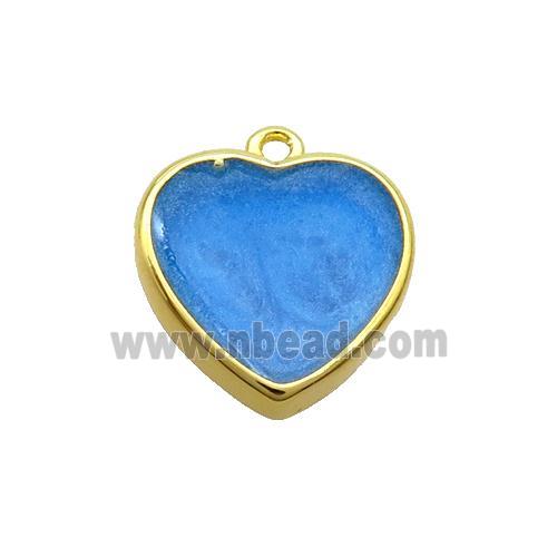 Copper Heart Pendant Blue Enamel Gold Plated