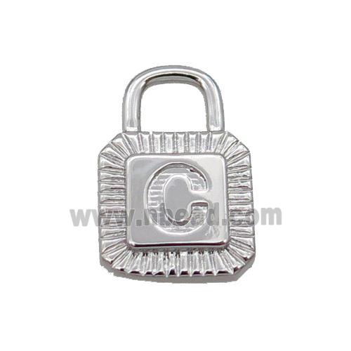 Copper Lock Pendant C-Letter Platinum Plated