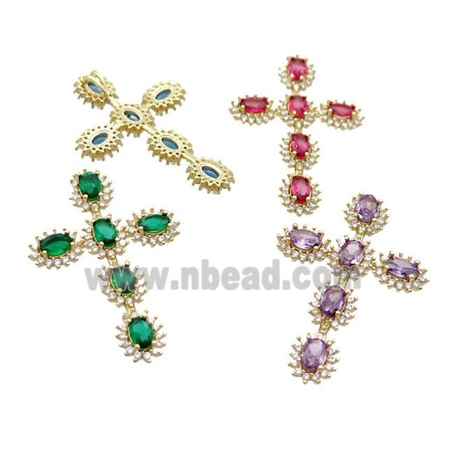 copper cross pendant pave zircon, gold plated