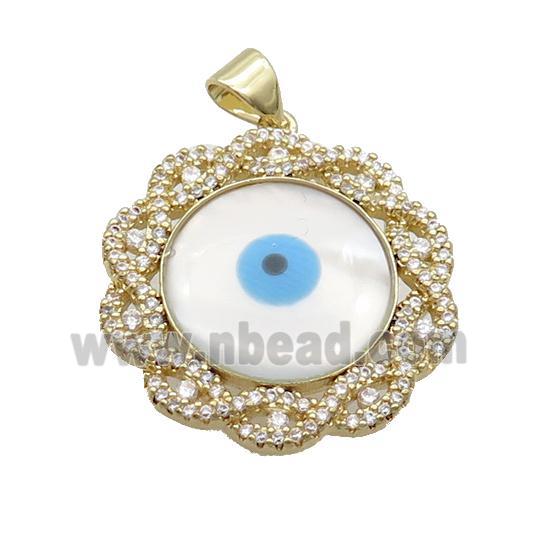 Copper Flower Pendant Pave Zircon Shell Evil Eye Gold Plated