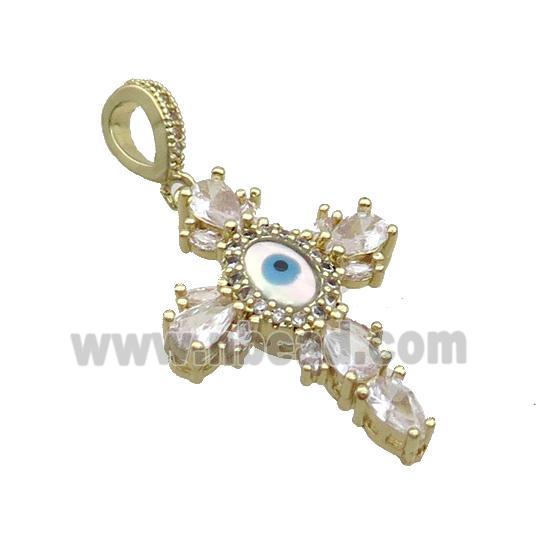 Copper Cross Pendant Pave Zircon Shell Evil Eye Gold Plated