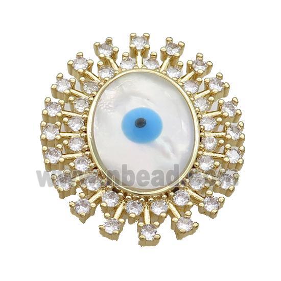 Copper Oval Pendant Pave Zircon Shell Evil Eye Gold Plated