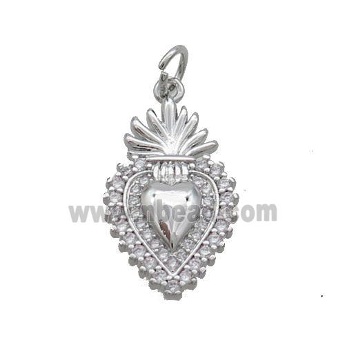 Copper Decor Heart Pendant Pave Zircon Platinum Plated
