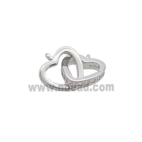 Copper Heart Pendant Pave Zircon Double 2loops Platinum Plated