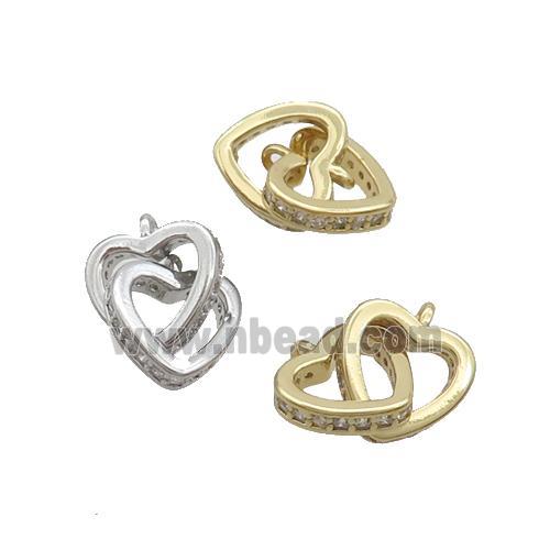 Copper Heart Pendant Pave Zircon Double 2loops Mixed