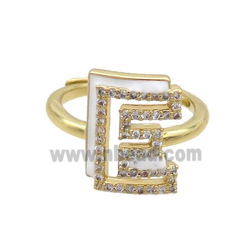 Copper Ring Pave Zircon E-Letter Adjustable Enamel Gold Plated